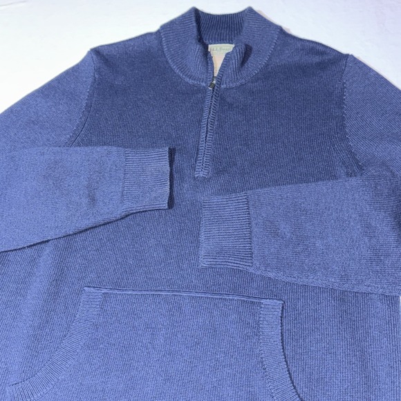 L.L. Bean Other - LL Bean‎ Sweater Men's L Navy Blue 1/2 Zip Pullover Wicked Soft Cotton Cashmere
